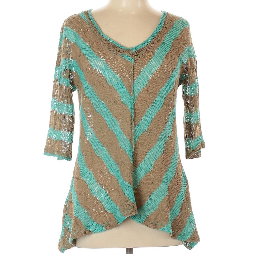 Blu Pepper Tan Turquoise Print 3/4 Sleeve Sweater